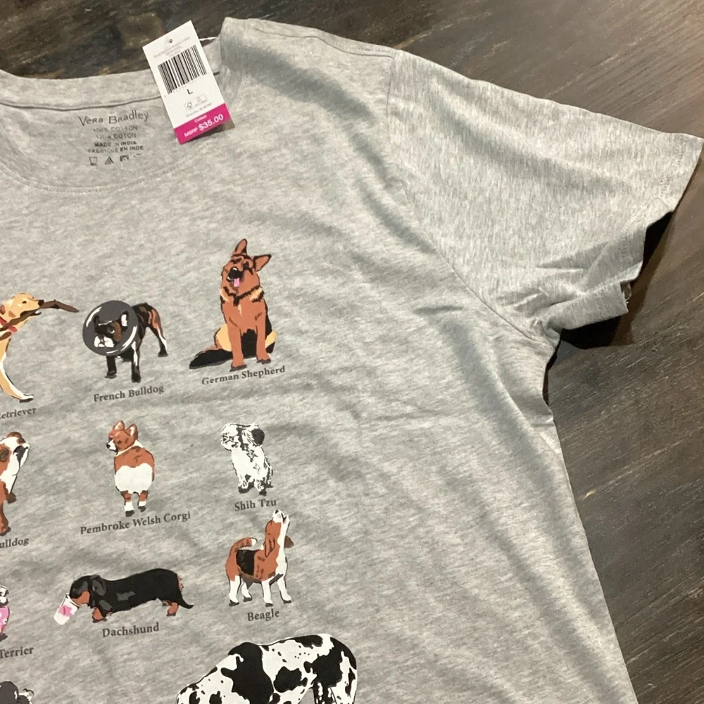 Vera Bradley Gray Dog Show T-Shirt size L - Picture 2 of 5